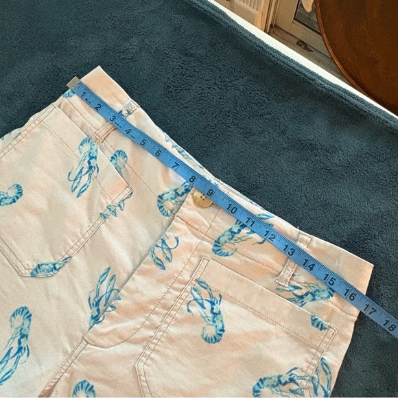 ANTHROPOLOGIE MAEVE Lobster Print Wide Leg Crop Pants! Cream shade Blue Lobster - Picture 10 of 14